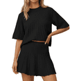 thumbnail image 1 of Women 2 Pieces Knit Set Half Sleeve Pullover Sweater and Mini Skirt Matching Sets, 1 of 7