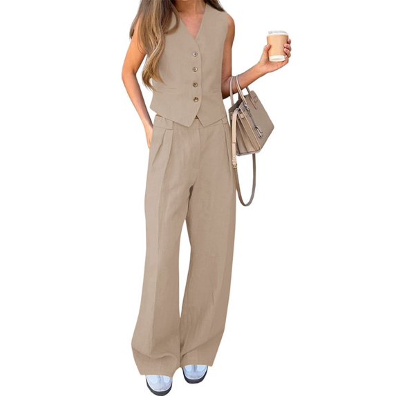 Women 2 Pieces Sets Sleeveless Vest Tops & Wide Leg Pants Suit