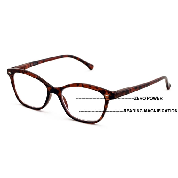Women 2 Tone Cateye Clear Progressive Reader - Zero Power On Top - No Bubble Reading Glasses Z110 +2.00