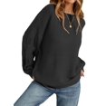 thumbnail image 1 of Women 2-Way Wear Crew Neck Hollow Cable Knit Oversized Long Sleeve Off Shoulder Pullover Sweater Black S, 1 of 7