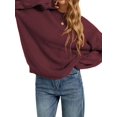 thumbnail image 1 of Women 2-Way Wear Crew Neck Hollow Cable Knit Oversized Long Sleeve Off Shoulder Pullover Sweater Chestnut Red M, 1 of 7