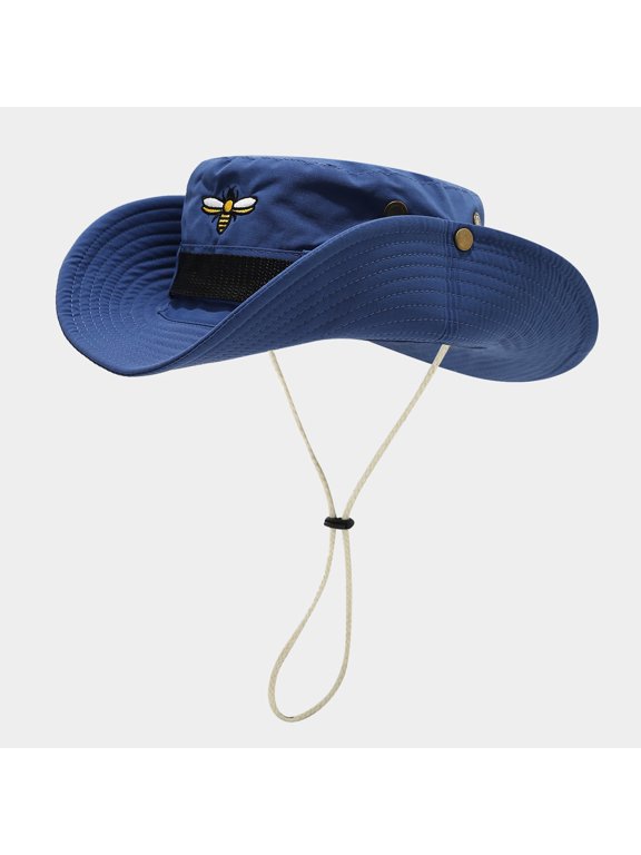 Women 2-in-1 Convertible Bucket Hat Bee Embroidery Wide Brim Sun Hat