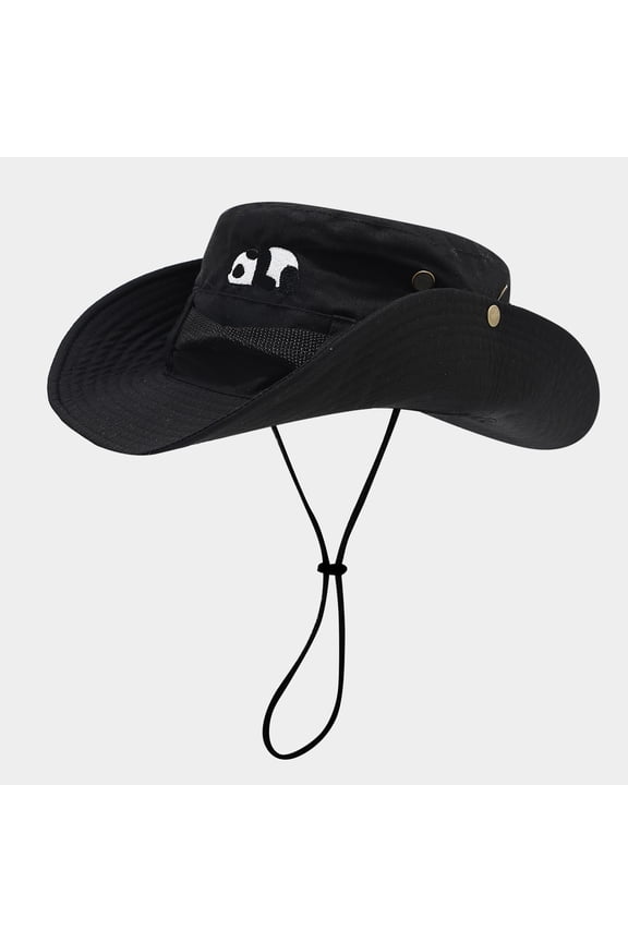 Women 2-in-1 Convertible Bucket Hat Panda Embroidery Wide Brim Sun Hat