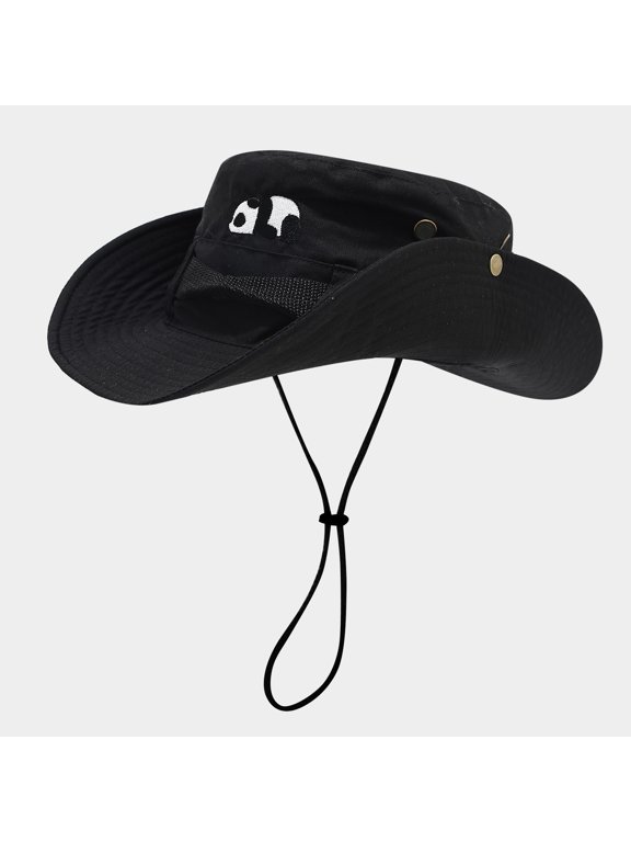 Women 2-in-1 Convertible Bucket Hat Panda Embroidery Wide Brim Sun Hat