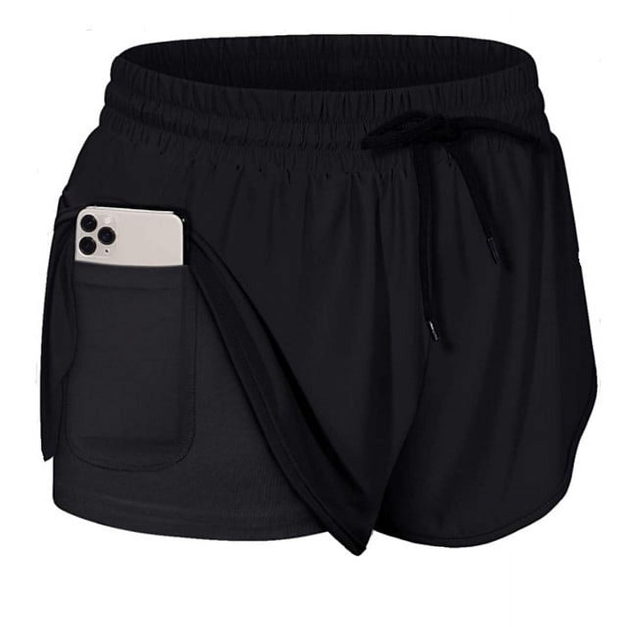 Women 2 in 1 Running Shorts Double Layer Athletic Yoga Workout Shorts