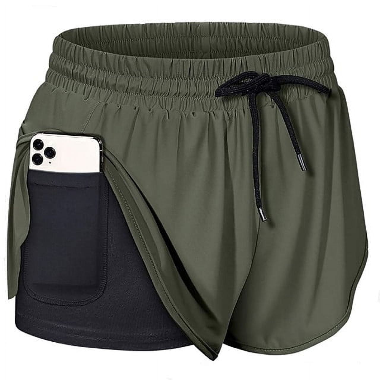 Women 2 in 1 Running Shorts Double Layer Athletic Yoga