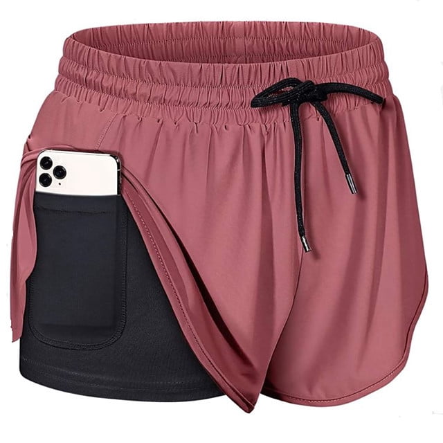 Women 2 in 1 Running Shorts Double Layer Athletic Yoga Workout Shorts ...