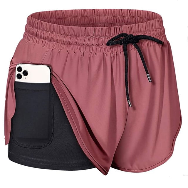 Women 2 in 1 Running Shorts Double Layer Athletic Yoga Workout Shorts