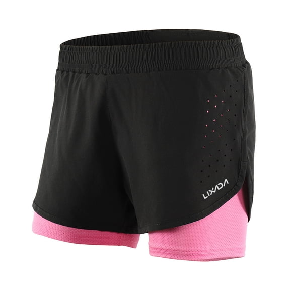 Women 2-in-1 Running Shorts Quick Drying Breathable Active Training Exercise Jogging Cycle Shorts With Longer Liner