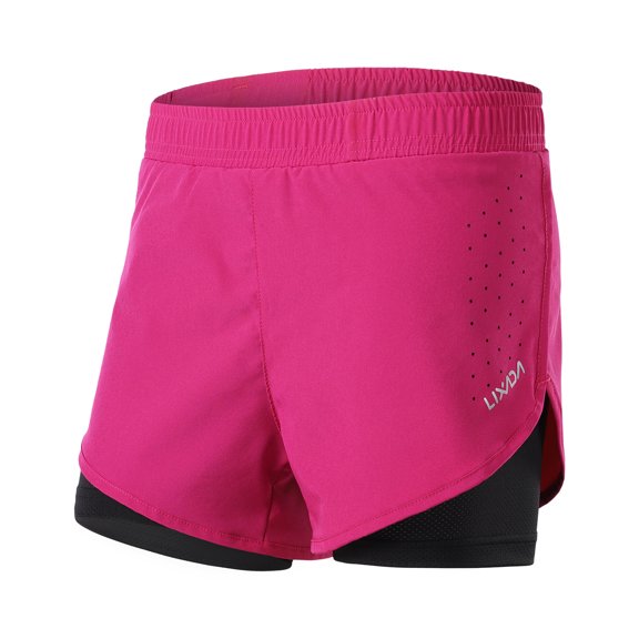 Women 2-in-1 Running Shorts Quick Drying Breathable Active Training Exercise Jogging Cycle Shorts With Longer Liner