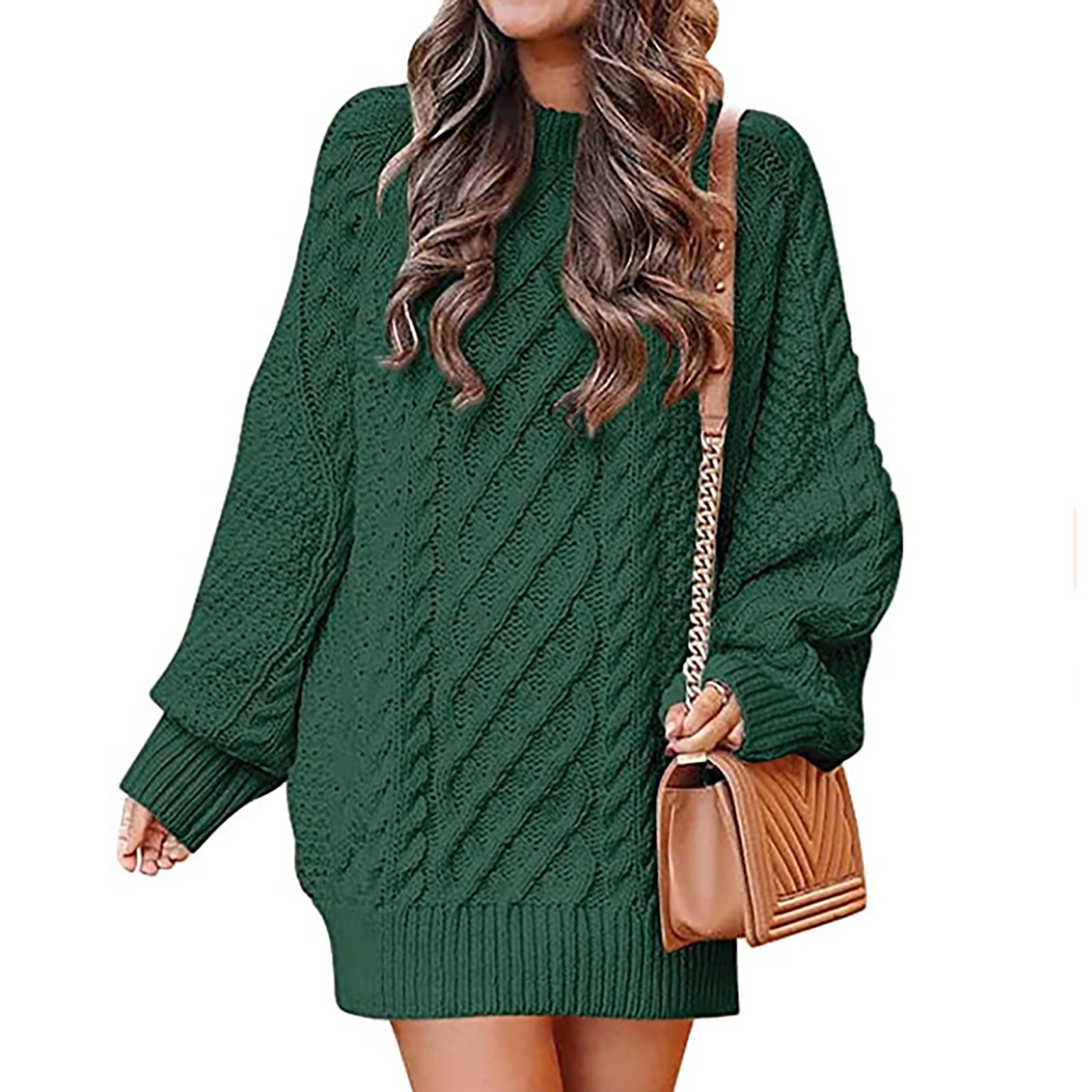 Women 2023 Fall Crewneck Long Sleeve Oversized Cable Knit Chunky