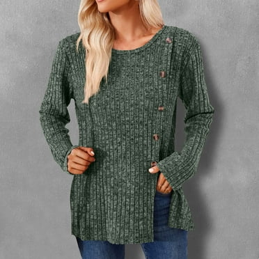 Women 2023 Fall Sweater Casual Crew Neck Long Sleeve Pullover Knit Sweater Lightweight Fashion Loose Fit Ribbed Tunic Jumper Tops