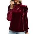 thumbnail image 1 of Women 2023 Puff Long Sleeve  Velvet  Casual Loose Shirts Tops Work Office Solid Top, 1 of 9