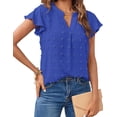 thumbnail image 1 of Women 2023 Summer V Neck Ruffle Short Sleeve Blouse Swiss Dot Flowy Shirt Tunic Top, 1 of 4