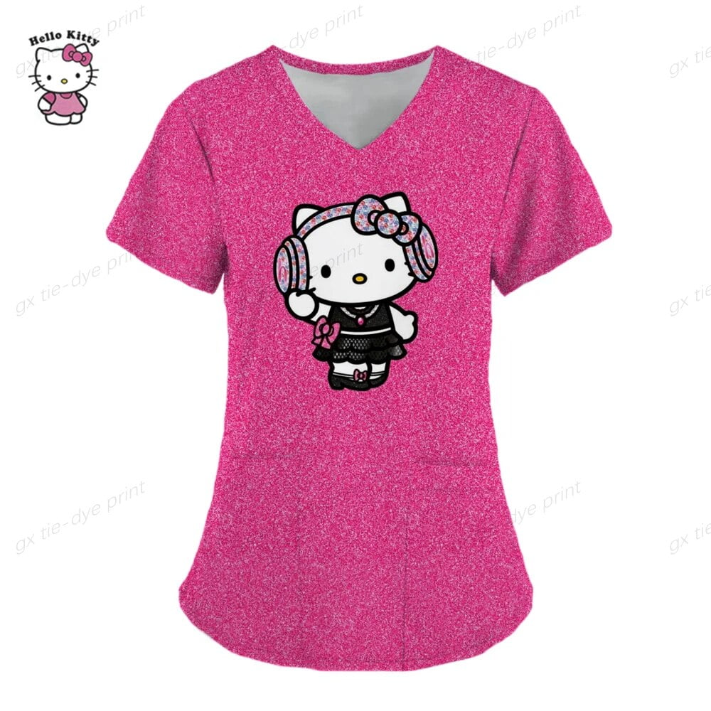 Women 2023 Uniform T-shirt Hello Kitty T-shirts Nurse Uniform Pocket ...