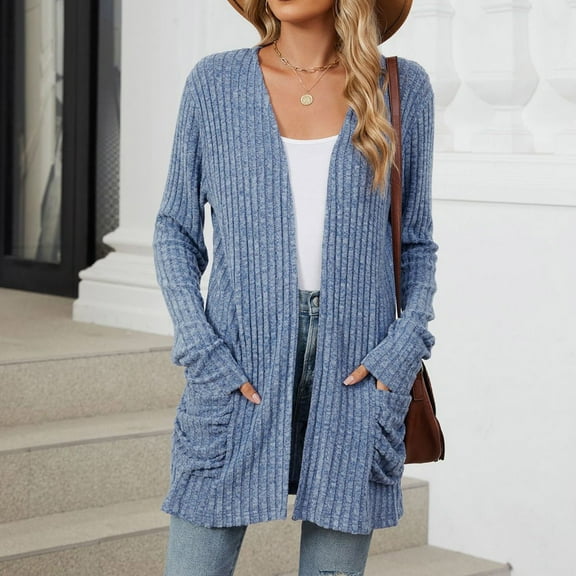 Women 2024 Autumn Mid Long Cardigan Casual Long Sleeve Neck Knitted Sweater Cardigans With Pocket Cactus Cardigans for Women Thick Sweaters for Women Open Front Sweater Cardigan Women with Buttons