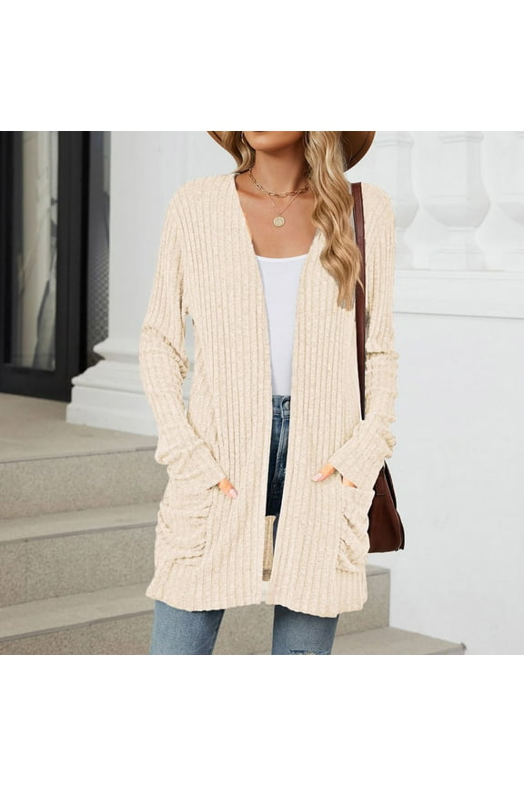 Women 2024 Autumn Mid Long Cardigan Casual Long Sleeve Neck Knitted Sweater Cardigans With Pocket Cactus Cardigans for Women Thick Sweaters for Women Open Front Sweater Cardigan Women with Buttons