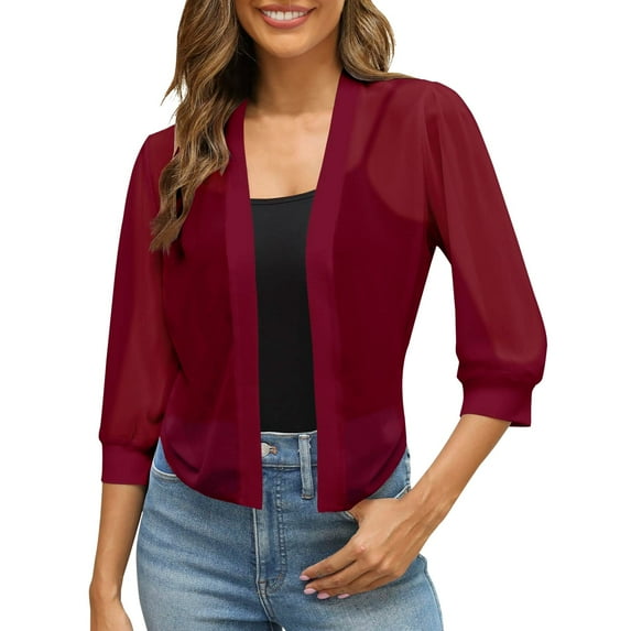 Women 2024 Puff Sleeve Bolero Open Front Summer Cropped Sheercardigan Casual Jacket Coat
