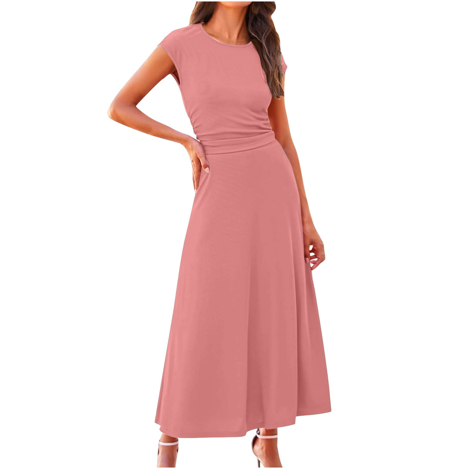 Women 2024 Summer Business Casual Dress Elegant Cap Sleeve Women 2024 Summer Business Casual Dress Elegant Cap Sleeve