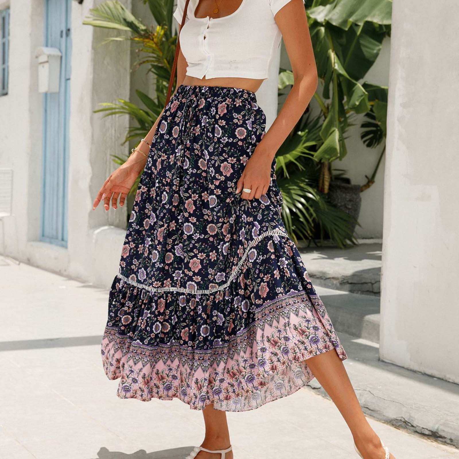 Women 2024 Summer Clearance Spring Long Skirts Dress Floral Women 2024 Summer Clearance Spring Long Skirts Dress Floral