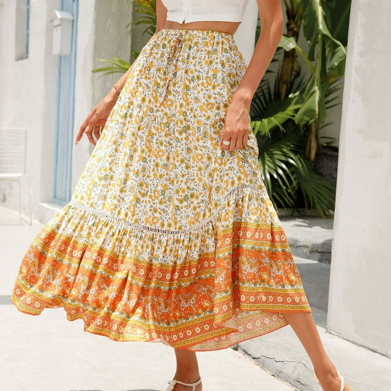 Women Long Floral Linen Skirt 4116 Women Long Floral Linen Skirt 4116