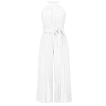 thumbnail image 1 of Women 2024 Summer Halter Neck Sleeveless Pleated High Waist Belted Dressy Wide Leg Pant One Piece Jumpsuits Romper, 1 of 5