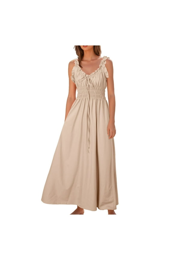 Women 2024 Summer Sleeveless Smocked Empire Waist Tank Dress Summer Beach Tiered Long Dresses Sundress