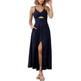 thumbnail image 1 of Women 2024 Summer Spaghetti Strap Dress Sleeveless V Neck Cutout Slit Casual Beach Party Maxi Dresses with Pockets, 1 of 6