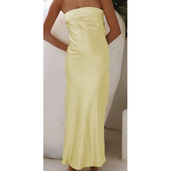 Women 2024 Summer Strapless Satin Tube Bodycon Backless Wedding Guest Maxi Dress
