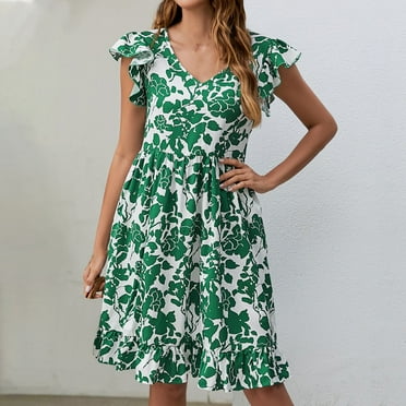 Women 2024 Summer Women's Fallow Printing Sleeveless Frenum Dresses Casual Loose Flowy Swing Shift Dresses