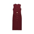 thumbnail image 1 of Women 2025 Business Formal Long Dress Sleeveless Button Down Elegant Office Outfits with Belt Wine Red S, 1 of 4