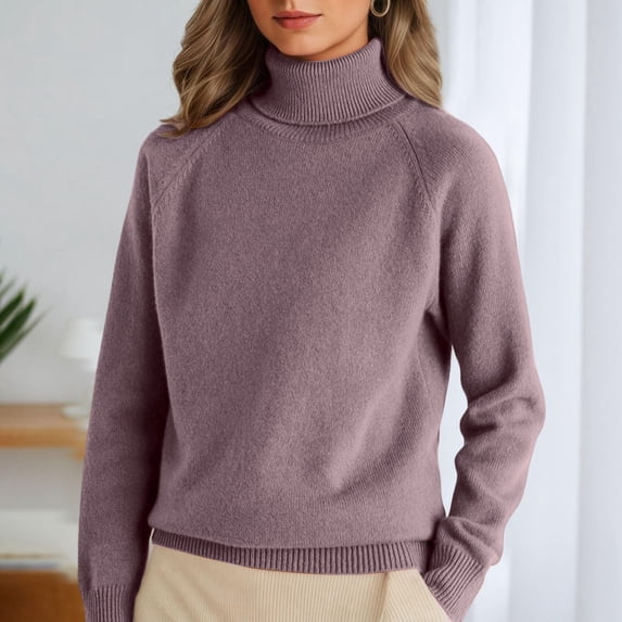 Women 2025 Fashion Pullover Sweater Turtleneck Neck Long Sleeve Shirts Blouse Knit Casual Cozy Top Purple S