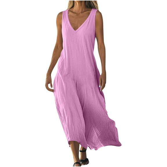 Women 2025 Flowy V Neck Maxi Dress - Cotton Linen Summer Sundress,Boho Beach Wear & Casual Vacation Travel Outfit (Short Sleeve/Sleeveless)