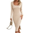thumbnail image 1 of Women 2025 Summer Ribbed Short Sleeve Bodycon Maxi Dress Side Slit Knit Square Neck Long Sundress  XL, 1 of 7