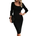 thumbnail image 1 of Women 2025 Summer Ribbed Short Sleeve Bodycon Maxi Dress Side Slit Knit Square Neck Long Sundress Black S, 1 of 7