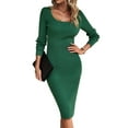 thumbnail image 1 of Women 2025 Summer Ribbed Short Sleeve Bodycon Maxi Dress Side Slit Knit Square Neck Long Sundress Green S, 1 of 7