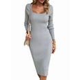 thumbnail image 1 of Women 2025 Summer Ribbed Short Sleeve Bodycon Maxi Dress Side Slit Knit Square Neck Long Sundress Grey L, 1 of 7