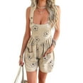 thumbnail image 1 of Women 2025 Summer Rompers Floral Boho Sleeveless Back Tie Flowy Short Jumpsuits Beach Outfits Khaki M, 1 of 8