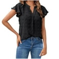 thumbnail image 1 of Women 2025 Summer V Neck Blouse Ruffle Short Sleeve Swiss Dot Flowy Shirts Dressy Casual Wrk Business Shirts Tops, 1 of 7