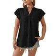 thumbnail image 1 of Women 2025 Summer V Neck Ruffle Short Sleeve Blouse Dot Flowy Shirt Tunic Top Black S, 1 of 4