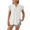 thumbnail image 1 of Mawalde Women 2025 Summer V Neck Ruffle Short Sleeve Blouse Dot Flowy Shirt Tunic Top White S, 1 of 4