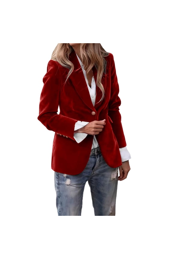 Women 2025 Womens Velvet Suit Women Suit Jacket Women's Velvet Suit Jackets Button Up Fall Winter Outerwear Work Coats 2025(XL)