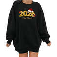 thumbnail image 1 of Women 2026 Happy New Year Santa With bowknot Theme Graphic Trendy Tee T Shirt Tops Round-neck long-sleeved Black S-3XL, 1 of 6