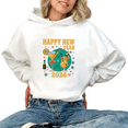 thumbnail image 1 of Women 2026 New Year Round Neck Printed Cotton Hooded Long-Sleeved Graphic Tees Tops White Yellow Green Pink Wine Glass Letter New Year Party White S-2XL, 1 of 6