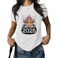 thumbnail image 1 of Women 2026 New Year Round Neck Printed Cotton T Shirt Graphic Tees Tops Cute Cow Star Pattern Casual T Shirt White S-5XL, 1 of 4