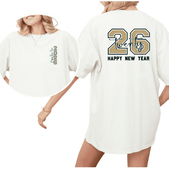 Women 2026 New Year Round Neck Printed Cotton T Shirt Graphic Tees Tops Gold Green Number Text Party T Shirt White S-5XL