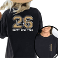 thumbnail image 1 of Women 2026 New Year Round Neck Printed Cotton T Shirt Graphic Tees Tops Gold White Number Text Party T Shirt Black S-5XL, 1 of 5