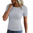 thumbnail image 1 of Women 2026 Summer Crew Neck Short Sleeve Tops Ribbed Knit Slim Fit Fashion Basic Tee Shirts Casual Going Out Top #03Gray XL, 1 of 5