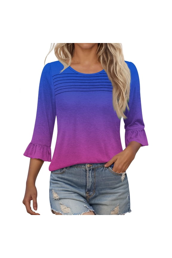 Women 2026 Summer Short Sleeve T-Shirts Crewneck Loose Casual Color Block Fashion Tee Tops