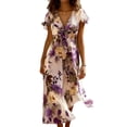 thumbnail image 1 of Women 2026 Summer Spring Floral Boho Midi Dresses Casual Short Sleeve V Neck A Line Flowy Beach Vacation Dress, 1 of 5